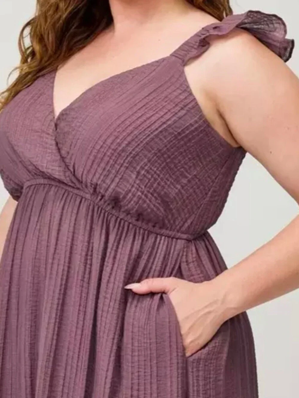 Torrid Dusty Mauve Textured Tie-Shoulder Maxi Dress